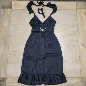 Voom by Joy Han Ruffle Halter Top Midi Dress with Butterfly Belt Size XS